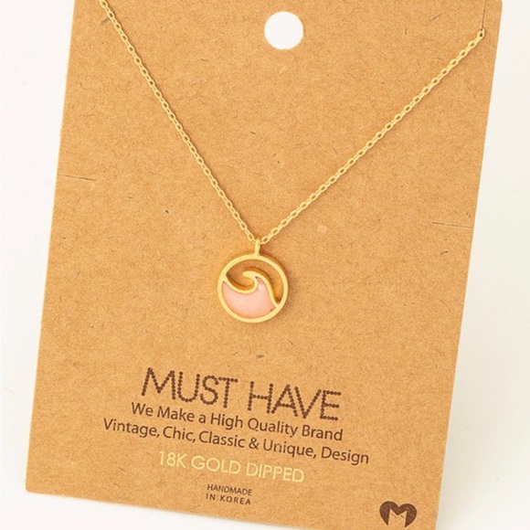 Must Have Jewelry - 18k gold pink wave circle pendant necklace